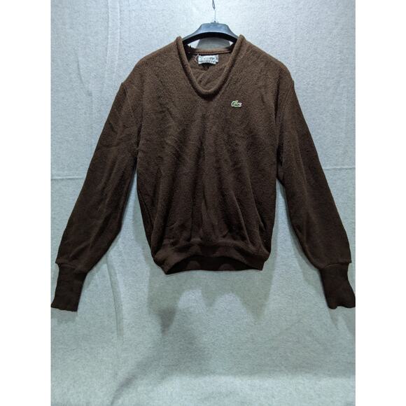 Izod Lacoste Sweater Men's XL Brown Knit Pullover Croc V Neck Y2k Vintage‎ - Picture 1 of 8